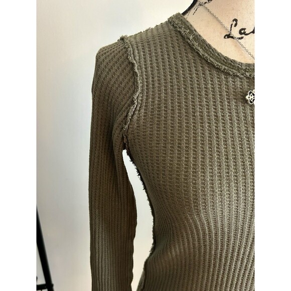 FREE PEOPLE We The Free Roll With it Thermal Moss Shaved Waffle Knit Small - Picture 3 of 6
